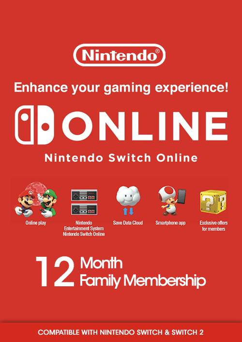 Nintendo Switch Online 12 Months Family Membership Switch & Switch 2 (US)