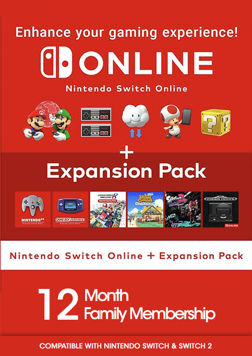 Nintendo Switch Online 12-Month Family Membership + Expansion Pack – Switch & Switch 2 (Europe & UK)